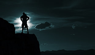 person on top of mountain during nighttime HD wallpaper