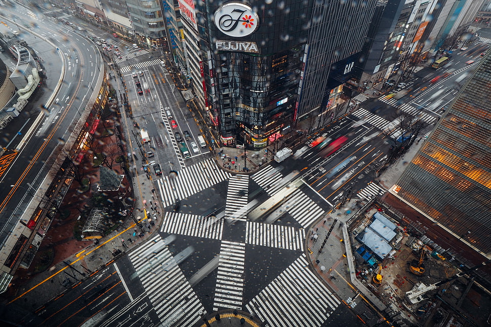 black and gray computer motherboard, aerial view, long exposure, Asia, cityscape HD wallpaper