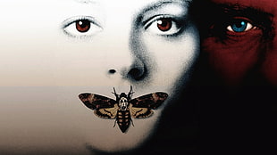 brown and gray moth and woman's face optical illusion