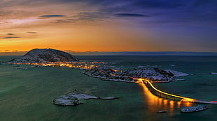 gray island digital wallpaper, city, bridge, Tromsø Bridge, Norway HD wallpaper