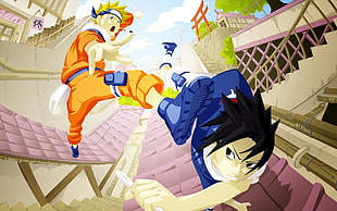 Naruto and Sasuke digital wallpaper, Naruto Shippuuden, manga, anime, Uzumaki Naruto