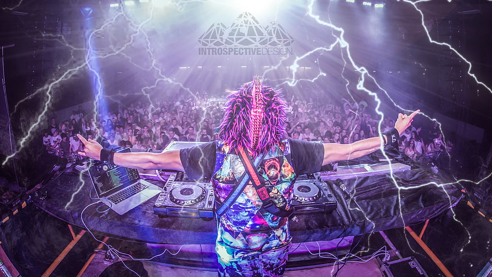 black and gray DJ controller, DJ, EDM, lightning, storm HD wallpaper