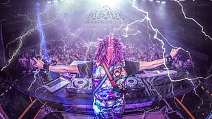 black and gray DJ controller, DJ, EDM, lightning, storm