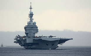 black and gray assault rifle, aircraft, ship, aircraft carrier, military