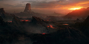 volcano during golden hour HD wallpaper