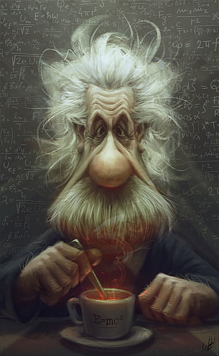 Albert Einstein illustration, Albert Einstein, cartoon, caricature, formula HD wallpaper