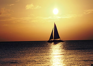 Sail Boat on sea during sunset, cayman islands HD wallpaper