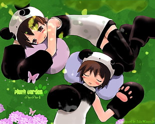 two girl wearing panda costume wallpaper