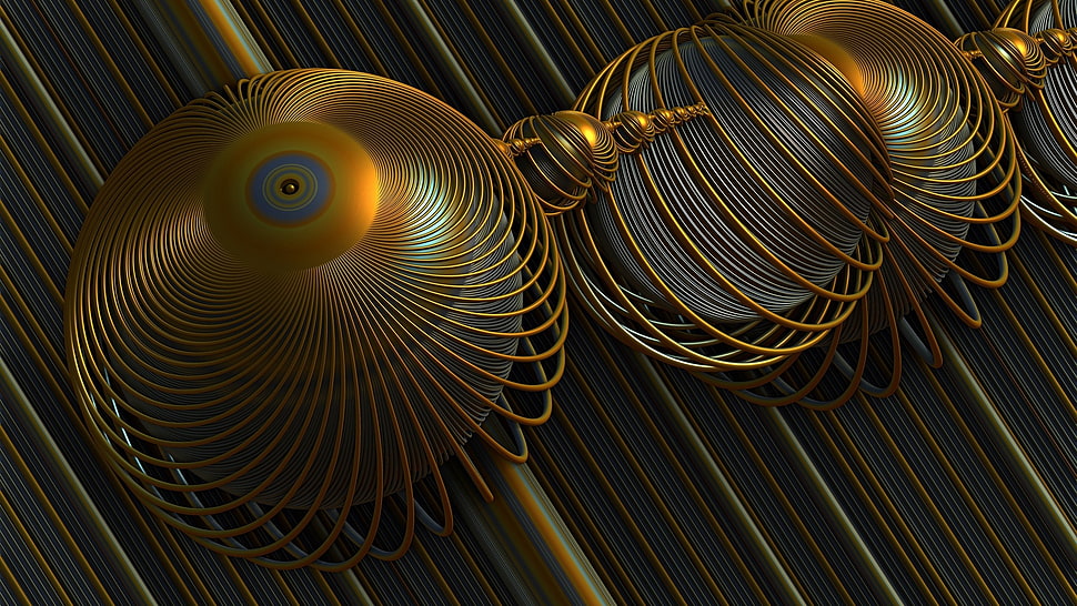 gold abstract illustration, abstract, CGI, digital art, sphere HD wallpaper