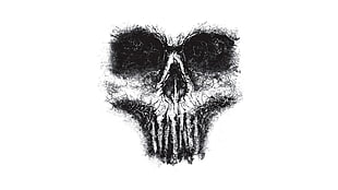 black and white skull sketch, artwork, skull, monochrome