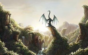 black dragon in the forest illustration HD wallpaper