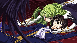 green haired female anime character illustration, Code Geass, C.C., Lamperouge Lelouch HD wallpaper