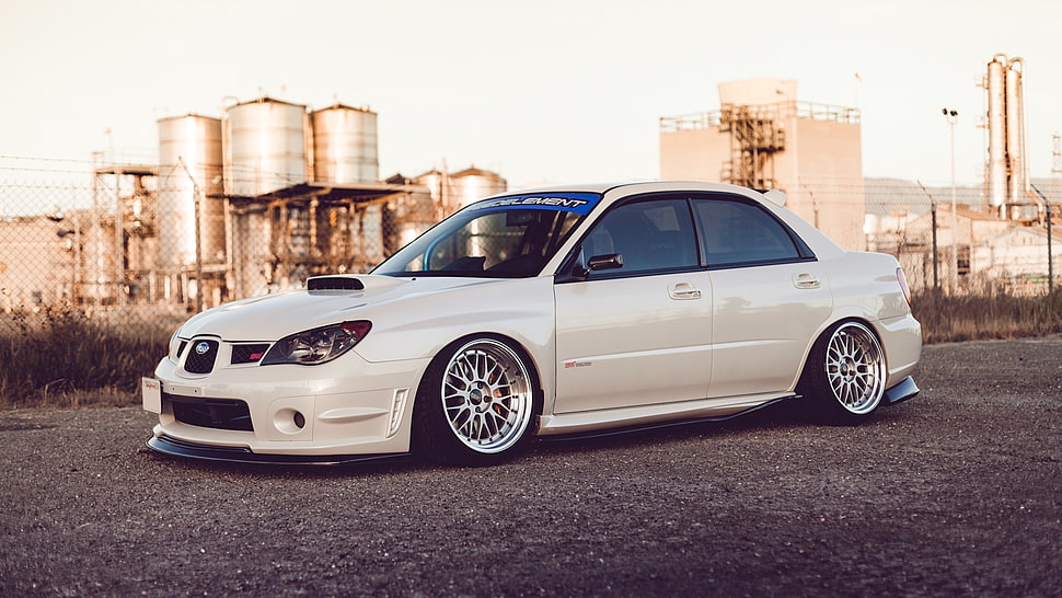 white Subaru Impreza sedan HD wallpaper