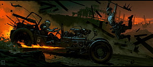 alien riding vehicle digital wallpaper, artwork, Mad Max: Fury Road, Mad Max, apocalyptic