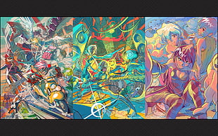 three multicolored anime digital wallpaper, FLCL, Tengen Toppa Gurren Lagann, anime