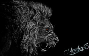 black and white lion artwork, lion