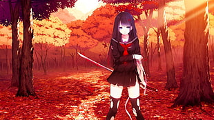anime girl wearing black school uniform illustration HD wallpaper