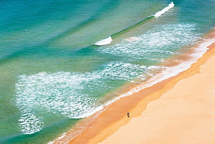 person standing on sea shore, photography, landscape, nature, sea