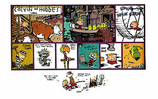 Calvin and Hobbes comic strip, Calvin and Hobbes, comics, simple background