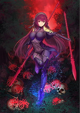 purple dressed girl anime character illustration