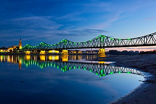 lighted bridge connecting city HD wallpaper
