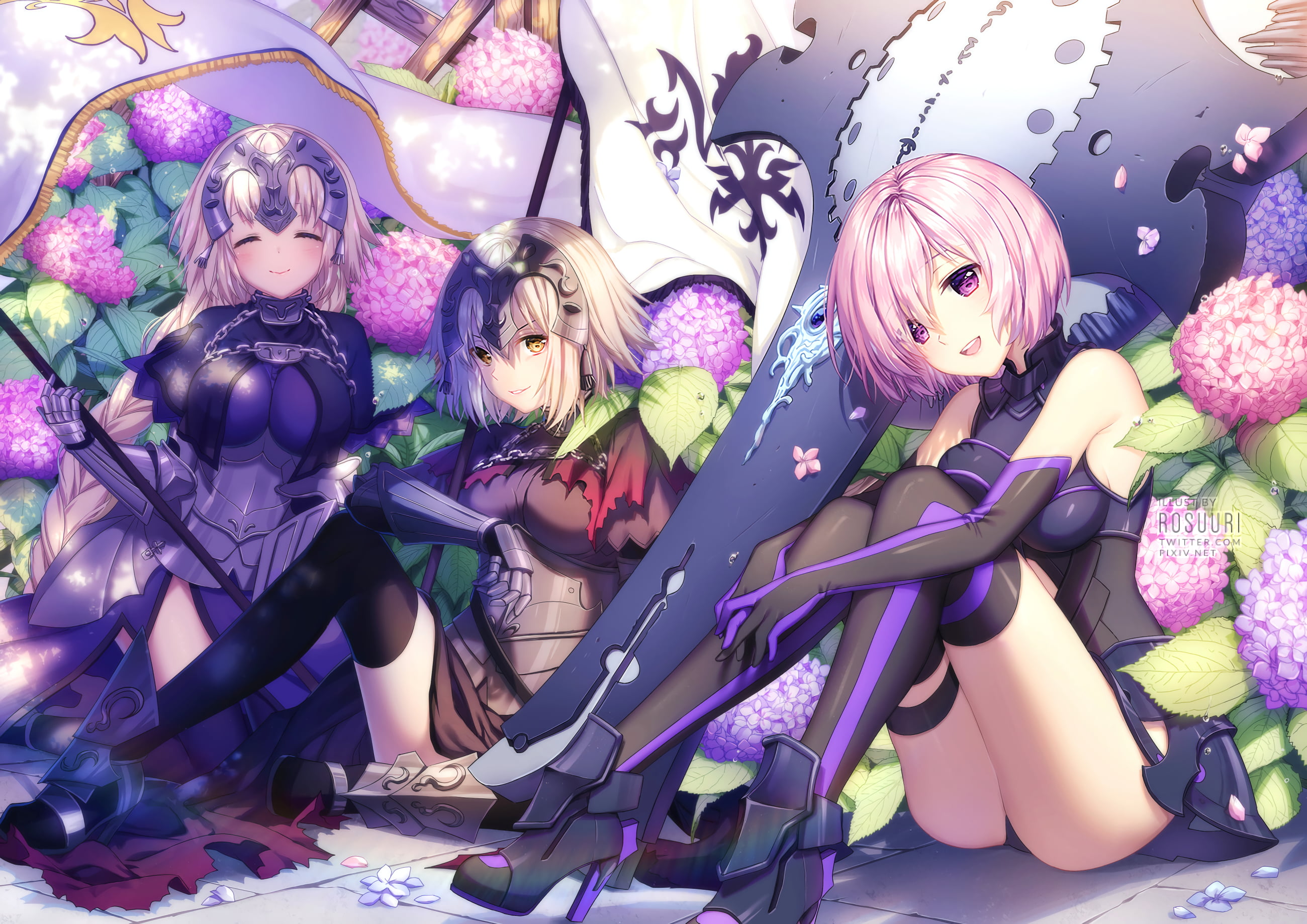 Three Female Anime Characters Digital Wallpaper Ruler Fate Apocrypha Jeanne Alter Fate Grand Order Shielder Fate Grand Order Thigh Highs Hd Wallpaper Wallpaper Flare