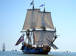 white and brown ship, ship, sailing ship, vehicle