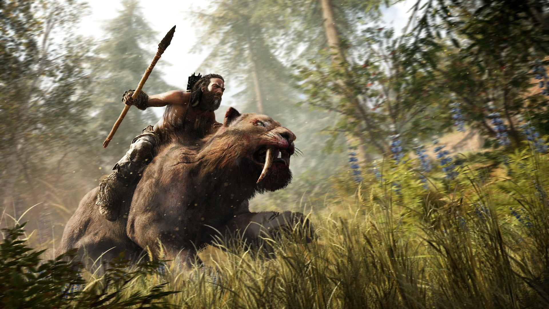 man riding on animal on grass field wallpaper, far cry primal, video games