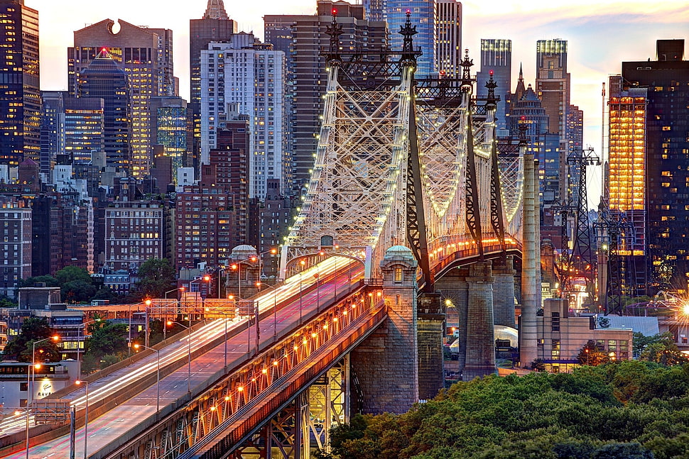 brown and gray bridge near high rise buildings, Manhattan, Queensboro Bridge, skyscraper, New York City HD wallpaper