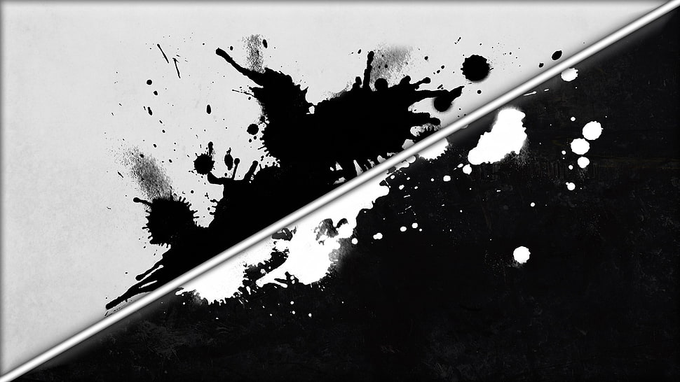 black and white splash abstract artwork, digital art, abstract, paint splatter, lines HD wallpaper