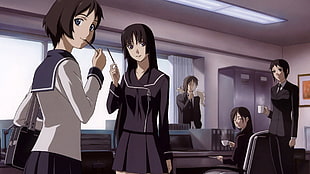 female anime manga schoolgirl characters HD wallpaper