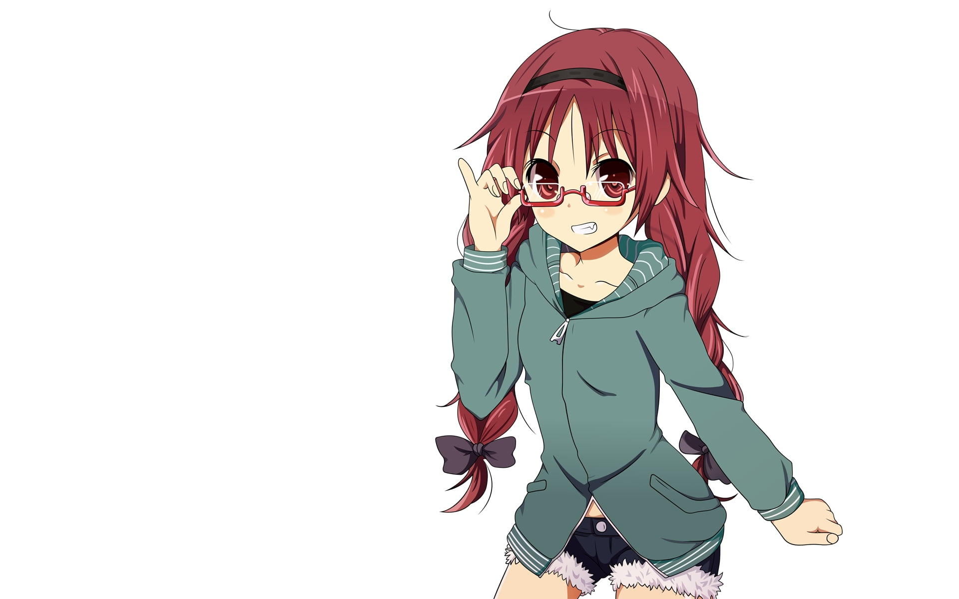 red-haired anime character with eyeglasses digital wallpaper