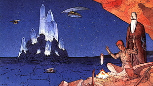 illustration of crystals, Mœbius, drawing, artwork