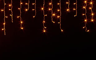 yellow string lights, New Year, snow