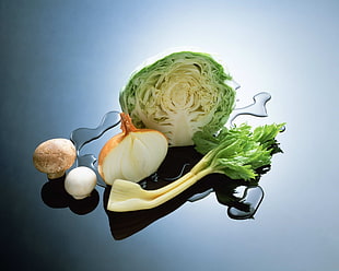 cabbage, onion, radish, and mashroom
