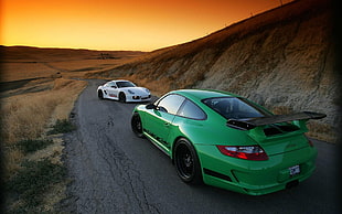green coupe, car, Porsche, Porsche 911 GT3 RS, Porsche 911 HD wallpaper