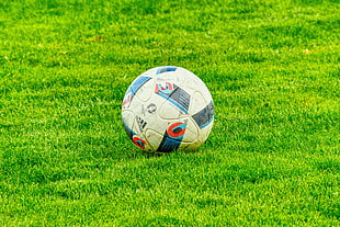 white and blue soccer ball