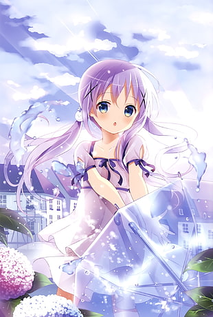 purple-haired female anime character, Gochuumon wa Usagi Desu ka? HD wallpaper