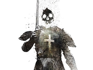 skull head knight character digital illustration HD wallpaper