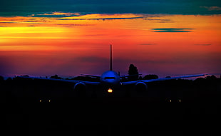 white passenger plane, Airplane, Sunset, Sky