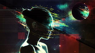 graphic painting of woman and planet