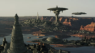 fictional city skyline, digital art, fantasy art, futuristic, science fiction HD wallpaper