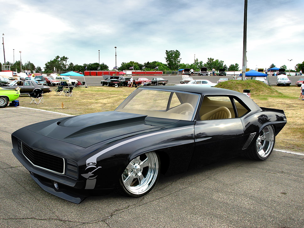 black coupe, car, tuning, rims, Chevrolet HD wallpaper