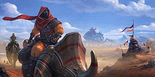 man riding rhino illustration, Endless Legend HD wallpaper