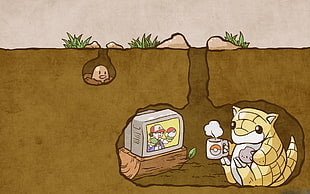 Pokemon Sandshrew and Diglet illustration, Pokémon, Sandshrew, split view, TV