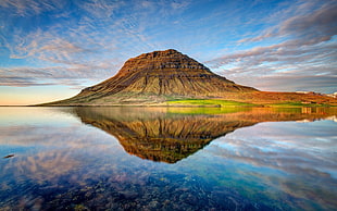 brown mountain, nature, landscape, reflection, clouds