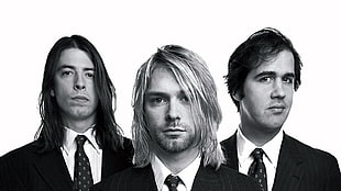 grayscaled photo of group of man, Nirvana, Kurt Cobain, Dave Grohl, Krist Novoselic