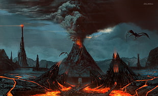 volcano eruption wallpaper, The Lord of the Rings, Mordor, Nazgûl, Sauron