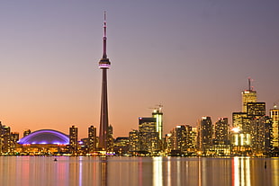 panoramic reflection photography of CN Tower, Toronto, Canada