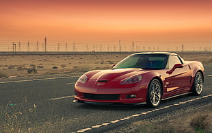 red coupe, Corvette, car, red cars, vehicle